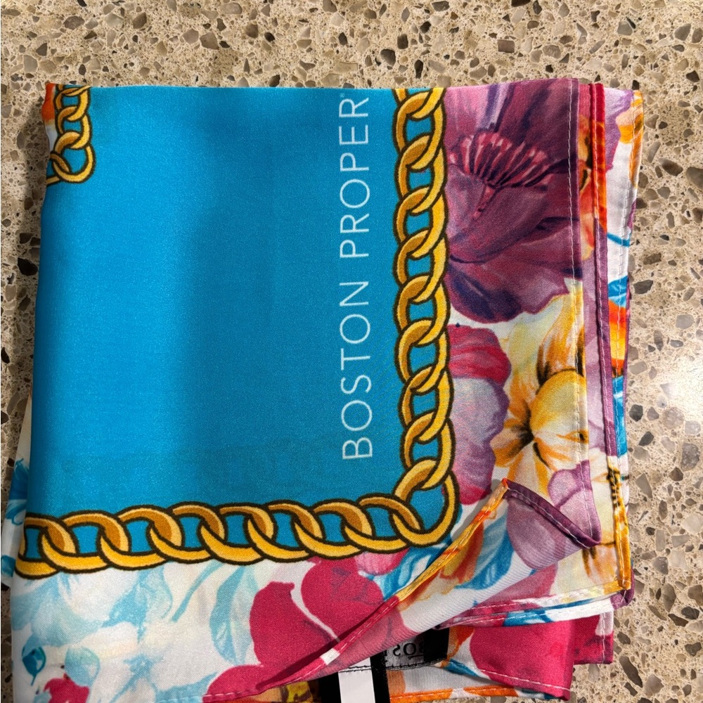 Brand New Boston Proper Blue Floral Scarf 27x27 inches